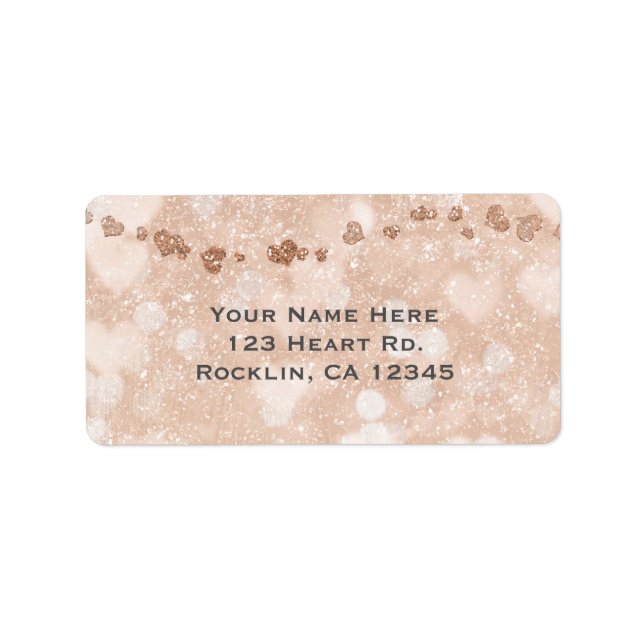 Pink Rose Gold Glitter Hearts Party Invitation Label (Front)