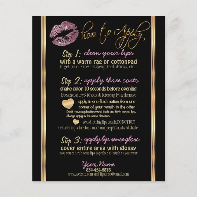 Pink Rose Gold Glitter Lip Instructions Flyer (Front)