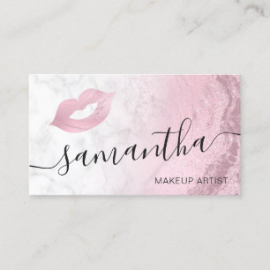Pink rose gold glitter lips marble makeup artist business card