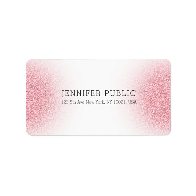 Pink Rose Gold Glitter Look White Elegant Template Label (Front)