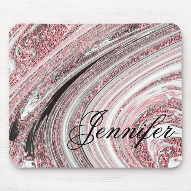 Pink Rose Gold Glitter Marble Geode with Monogram Mouse Pad (Front)