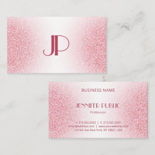 Pink Rose Gold Glitter Modern Elegant Monogram Business Card