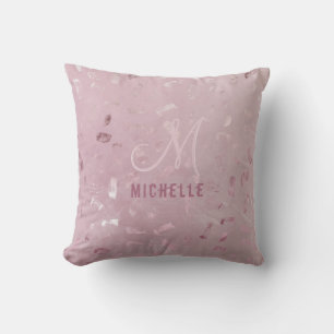 Pink Rose Gold Glitter Monogram Name Michelle Cushion