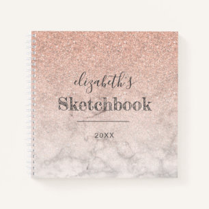 Pink Rose Gold Glitter Ombre Marble Sketchbook Notebook