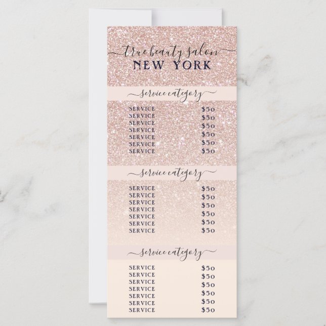 Pink Rose Gold Glitter Ombre Salon Price List (Front)