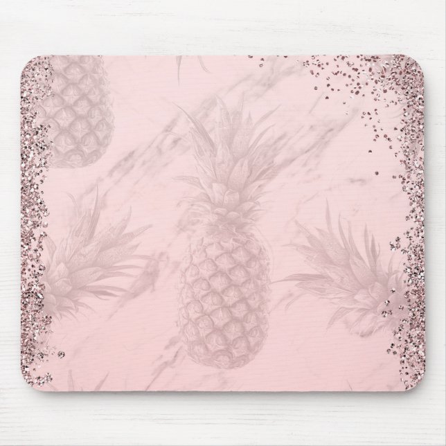 Pink Rose Gold Glitter Pineapple Tropical Chic Mouse Pad (Front)
