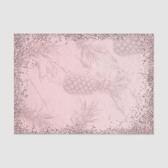 Pink Rose Gold Glitter Pineapple Tropical Party Tissue Paper (Front)