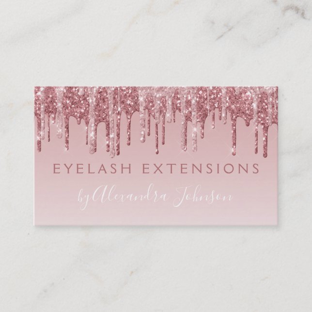 Pink Rose Gold Glitter Sparkle Eyelash Extensions Business Card (Front)