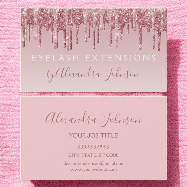 Pink Rose Gold Glitter Sparkle Eyelash Extensions Business Card (Creator Uploaded)