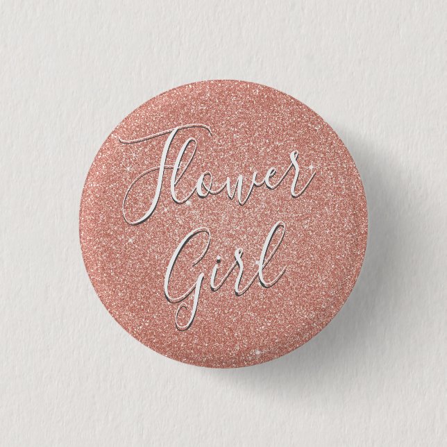 Pink Rose Gold Glitter & Sparkle Flower Girl 3 Cm Round Badge (Front)
