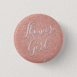 Pink Rose Gold Glitter & Sparkle Flower Girl 3 Cm Round Badge