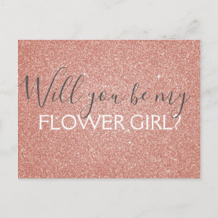 Pink Rose Gold Glitter & Sparkle Flower Girl Invitation Postcard