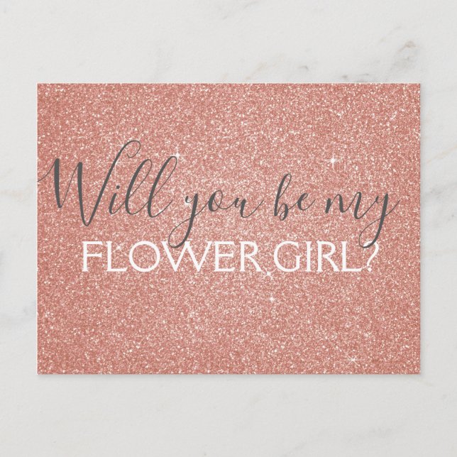 Pink Rose Gold Glitter & Sparkle Flower Girl Invitation Postcard (Front)