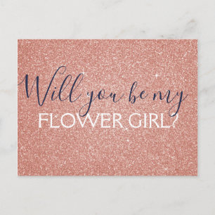 Pink Rose Gold Glitter & Sparkle Flower Girl Invitation Postcard