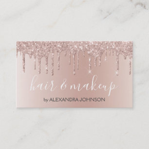 Pink Rose Gold Glitter Sparkle Hair Makeup Business Card