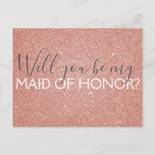 Pink Rose Gold Glitter & Sparkle Maid of Honour Invitation Postcard