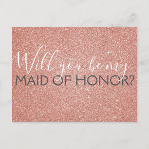 Pink Rose Gold Glitter & Sparkle Maid of Honour Invitation Postcard