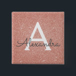 Pink Rose Gold Glitter & Sparkle Monogram 15 Cm Square Badge<br><div class="desc">Pink Rose Gold Faux Glitter and Sparkle Elegant Magnet. These Magnets can be customised to include your initial and first name and are perfect for a birthday party,  wedding,  bridal shower or bachelorette party.</div>