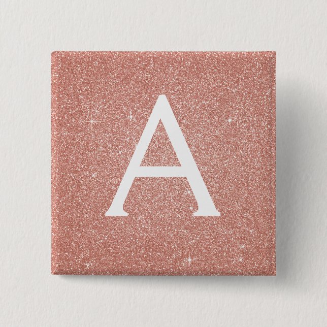 Pink Rose Gold Glitter & Sparkle Monogram 15 Cm Square Badge (Front)