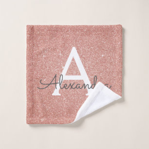 Pink Rose Gold Glitter & Sparkle Monogram Bath Towel Set