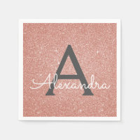 Pink Rose Gold Glitter & Sparkle Monogram Birthday