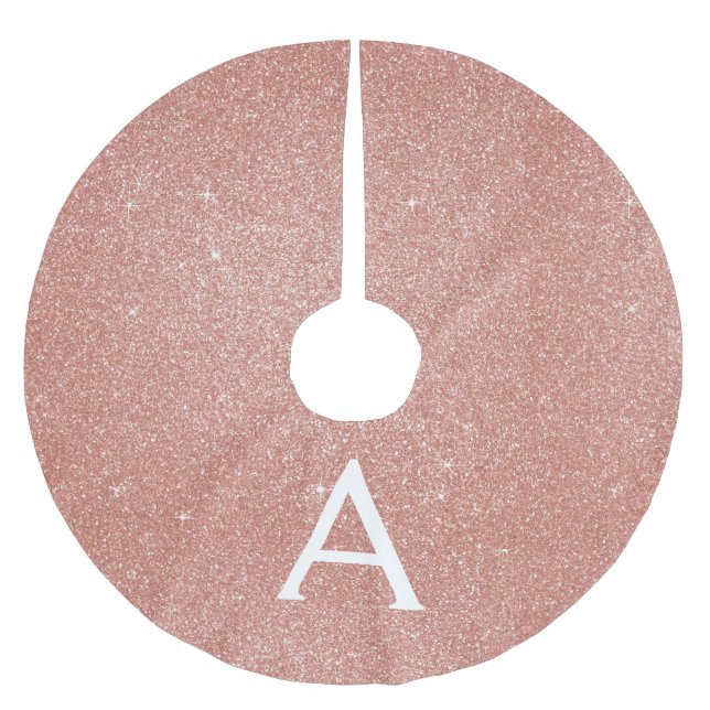 Pink Rose Gold Glitter & Sparkle Monogram Brushed Polyester Tree Skirt (Front)