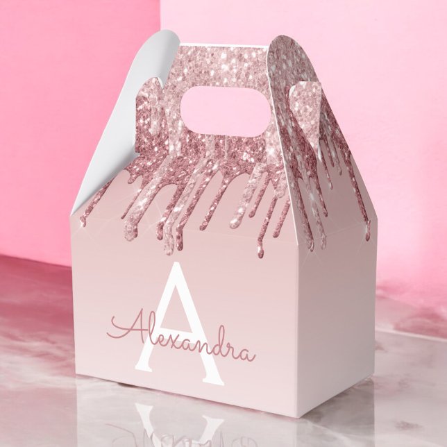 Pink Rose Gold Glitter & Sparkle Monogram Favour Box (Creator Uploaded)