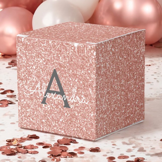 Pink Rose Gold Glitter & Sparkle Monogram Favour Box (Creator Uploaded)