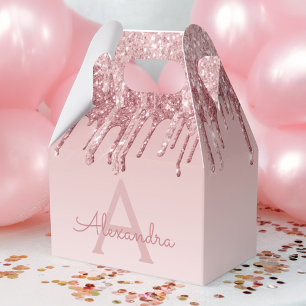 Pink Rose Gold Glitter & Sparkle Monogram Favour Box
