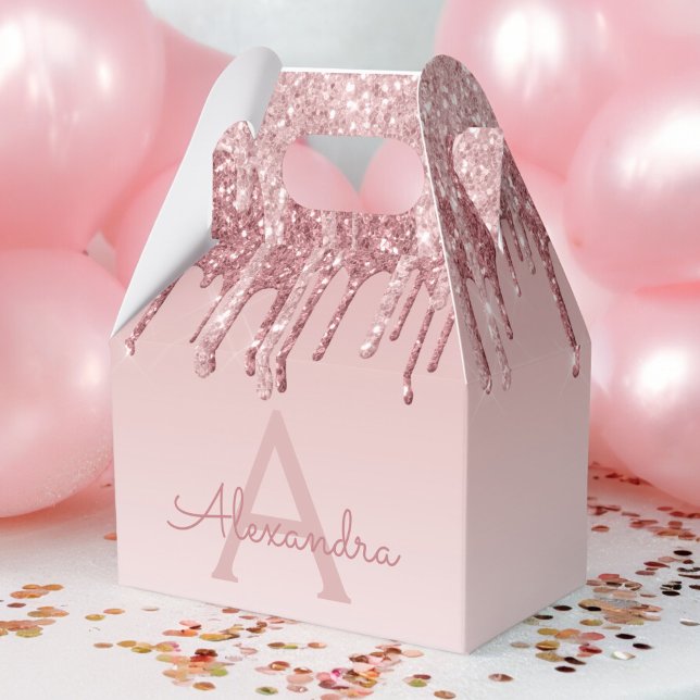 Pink Rose Gold Glitter & Sparkle Monogram Favour Box (Creator Uploaded)