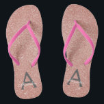 Pink Rose Gold Glitter & Sparkle Monogram Jandals<br><div class="desc">Pink Rose Gold and Charcoal Grey (grey) Faux Glitter and Sparkle Girly Beach Wedding Flip Flops. These Girly Pink Rose Gold Flip Flops can be customised to include your initial and first name and are a perfect bridal shower,  bachelorette party or birthday party favour on the beach.</div>