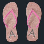 Pink Rose Gold Glitter & Sparkle Monogram Jandals<br><div class="desc">Pink Rose Gold and Charcoal Grey (grey) Faux Glitter and Sparkle Girly Beach Wedding Flip Flops. These Girly Pink Rose Gold Flip Flops can be customised to include your initial and first name and are a perfect bridal shower,  bachelorette party or birthday party favour on the beach.</div>