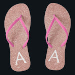 Pink Rose Gold Glitter & Sparkle Monogram Jandals<br><div class="desc">Pink Rose Gold Faux Glitter and Sparkle Girly Beach Wedding Flip Flops. These Girly Pink Rose Gold Flip Flops can be customised to include your initial and first name and are a perfect bridal shower,  bachelorette party or birthday party favour on the beach.</div>