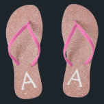 Pink Rose Gold Glitter & Sparkle Monogram Jandals<br><div class="desc">Pink Rose Gold Faux Glitter and Sparkle Girly Beach Wedding Flip Flops. These Girly Pink Rose Gold Flip Flops can be customised to include your initial and first name and are a perfect bridal shower,  bachelorette party or birthday party favour on the beach.</div>