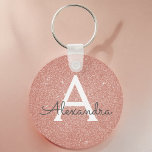Pink Rose Gold Glitter & Sparkle Monogram Key Ring<br><div class="desc">Pink Rose Gold Faux Glitter and Sparkle Elegant Keychain. These Keychains can be customised to include your initial and first name and are a perfect bridal shower,  bachelorette party or birthday party favour.</div>
