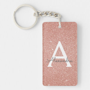 Pink Rose Gold Glitter & Sparkle Monogram Key Ring