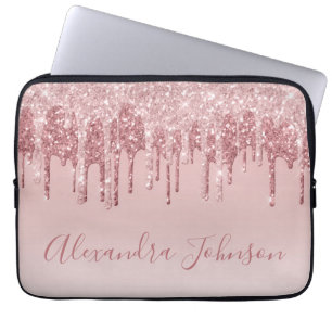 Pink Rose Gold Glitter Sparkle Monogram Laptop Sleeve