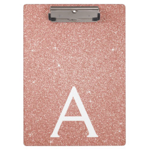 Pink Rose Gold Glitter & Sparkle Monogram School Clipboard