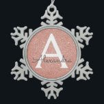Pink Rose Gold Glitter & Sparkle Monogram Snowflake Pewter Christmas Ornament<br><div class="desc">Pink Rose Gold Faux Glitter and Sparkle Elegant Monogram Christmas Ornament. This ornament can be customised to include your initial and first name.</div>