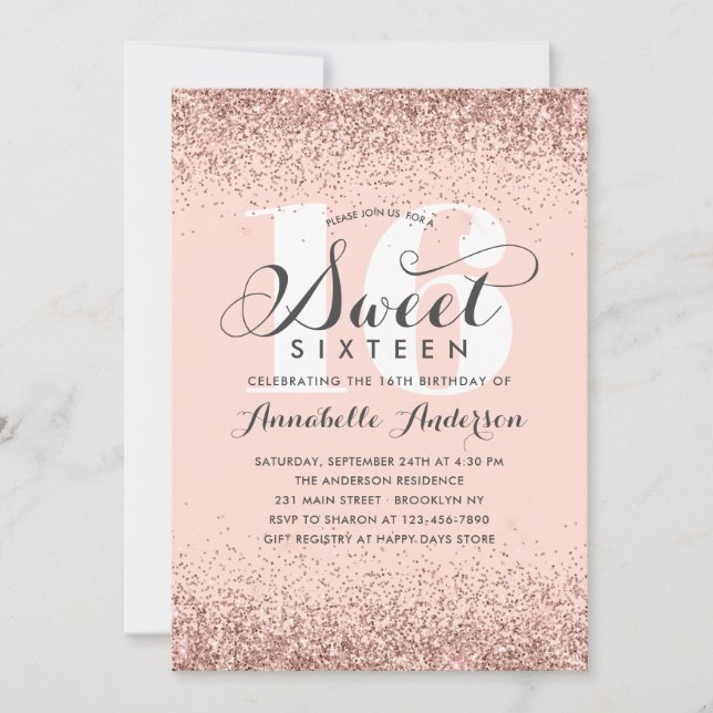 Pink Rose Gold Glitter Sparkle Sweet 16 Birthday I Invitation (Front)