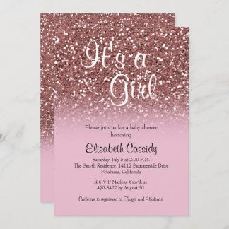 Pink Rose Gold Glitter Sprinkle Baby Shower Invite