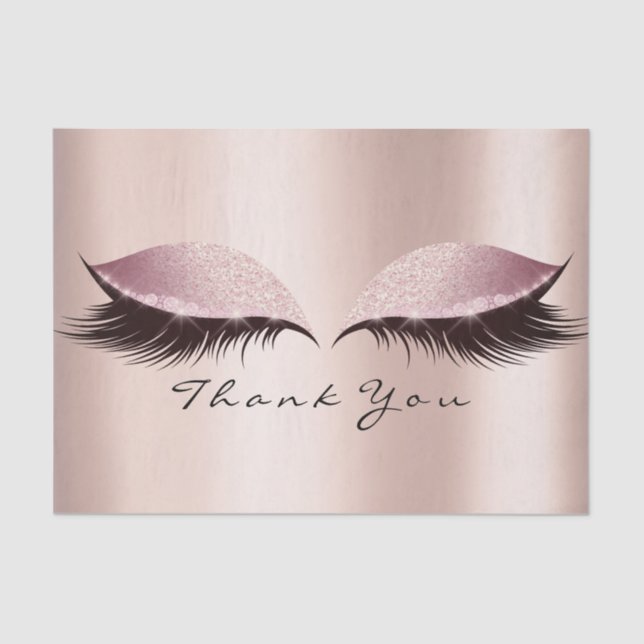 Pink Rose Gold Glitter Thank You Eyes Lashes Tissue Paper (Front)