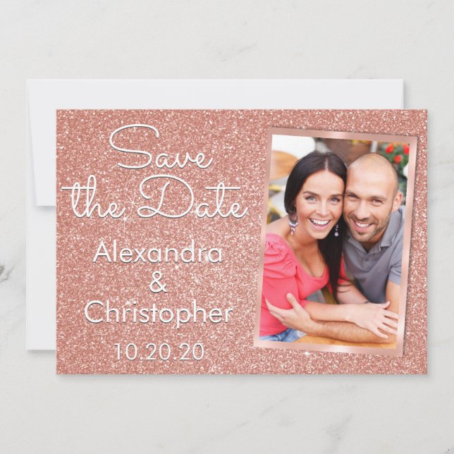 Pink Rose Gold Glitter Wedding Save the Date (Front)