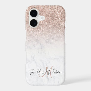 Pink rose gold glitter white marble Personalised