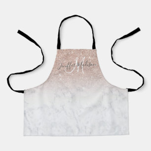 Pink rose gold glitter white marble Personalised Apron