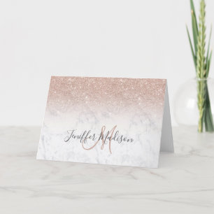 Pink rose gold glitter white marble Personalised Card