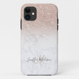 Pink rose gold glitter white marble Personalised Case-Mate iPhone Case
