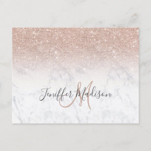Pink rose gold glitter white marble Personalised   Postcard