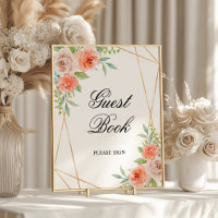 Pink Rose & Gold Guest Book Shower Sing Poster
