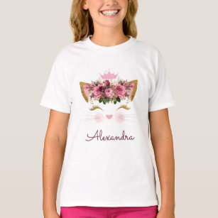 Pink Rose Gold Kitty Monogram Birthday T-Shirt